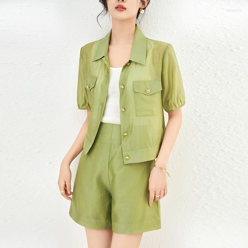 

Women' Tracksuits 2023 Women' Summer Shorts Set Two Piece Women Outfits Short Sleeve Shirt And Woman Casual 2 Sets Loose, Green