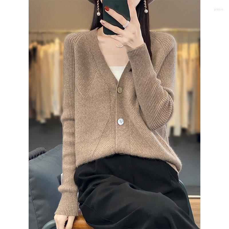 

Women's Knits Wool Cardigan Sweater Women Top Korean Fashion V-neck Long Sleeve Knitwear In Outerwears Mujer Spring Clothe Luxury Designer, Beige