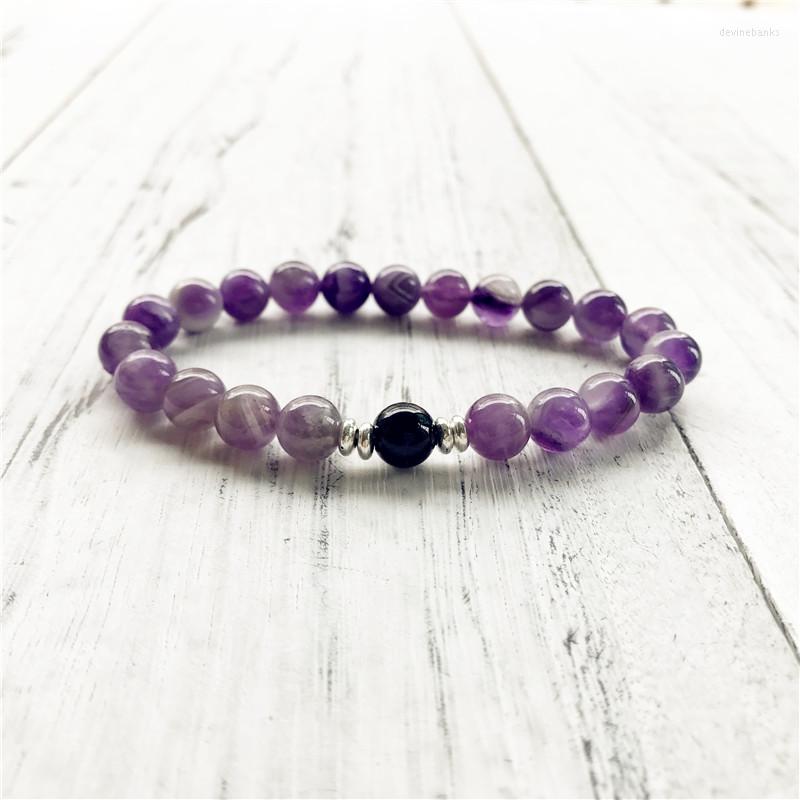 

Strand Purple Quartz And Black Onyx Bracelet Wrist Mala Beads Protection Master Healer Fashion Yoga Keep Balance