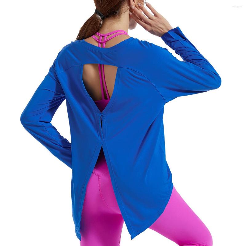 

Women' T Shirts 2023 Fitness Yoga Long Sleeve Backless Casual Tops Women Running Clothes Basic Sportswear O Neck Comfort Loose T-shirts, Blue