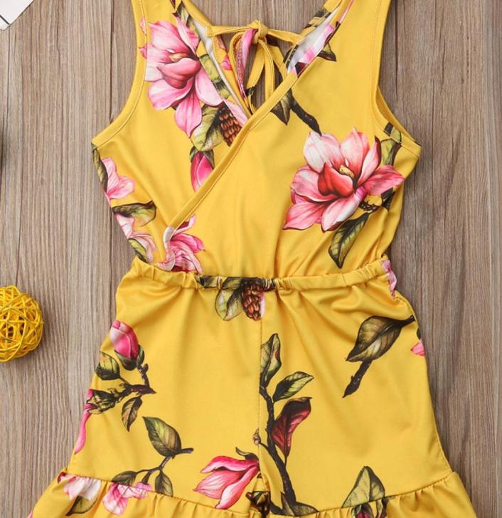 

girl clothes Kids Baby Girls Floral Jumpsuit Sleeveless Romper Clothes Outfits Set Playsuit 20207284357, Yellow