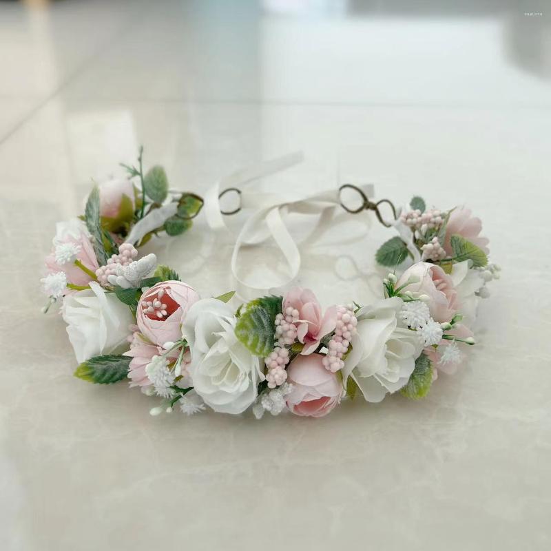 

Hair Accessories Spring Ivory Pink Rose Flower Girls Crown, Picture shown