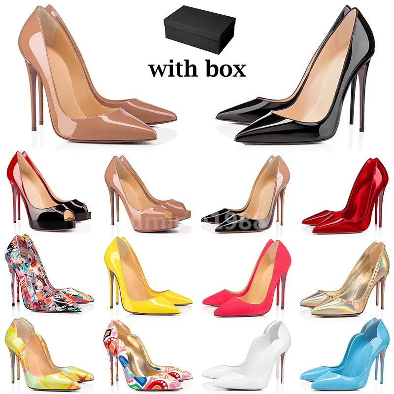 

2023 red bottoms heels women dress shoes high black White nude soft pink yellow green gradient patent leather suede womens sexy party wedding Z26, Color 14