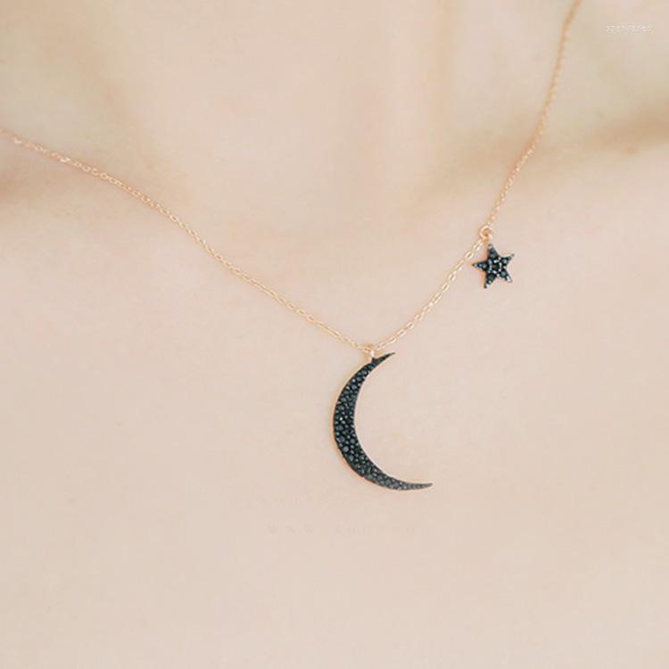 

Chains Black Rhinestone Moon Star Pendants Necklaces Female Clavicle Chain 2023 Fashion Jewelry For Women Girls Gift
