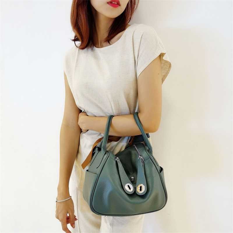 

Women Handbag Lindys Genuine leather women's bag Lindys bag 2022 new litchi pattern medicine box doctor's bag head layer cowhide one-shoulder portable diagonal bag, Black6