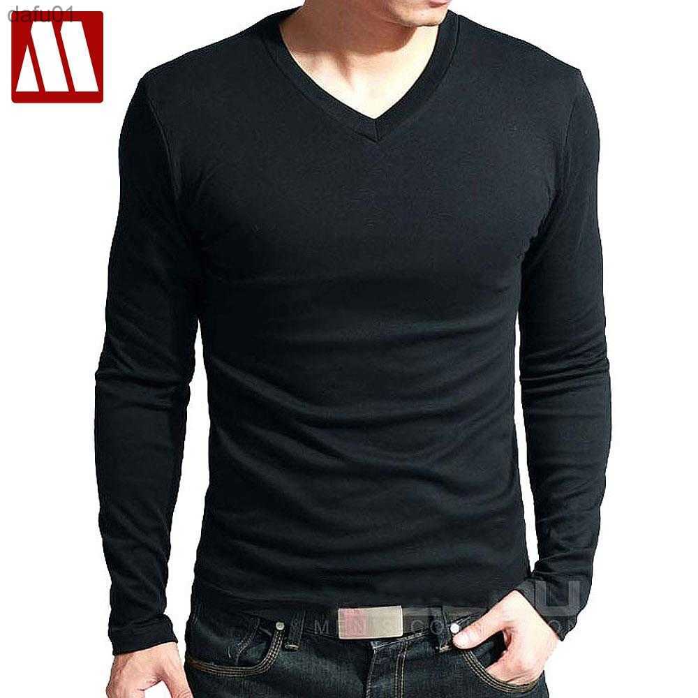 

Men's T-Shirts 2023 Spring High-elastic Cotton T-shirts Male V Neck Tight T Shirt Hot Sale New Men's Long Sleeve Fitness Tshirt Asia size S-5XL L230520, O neck white