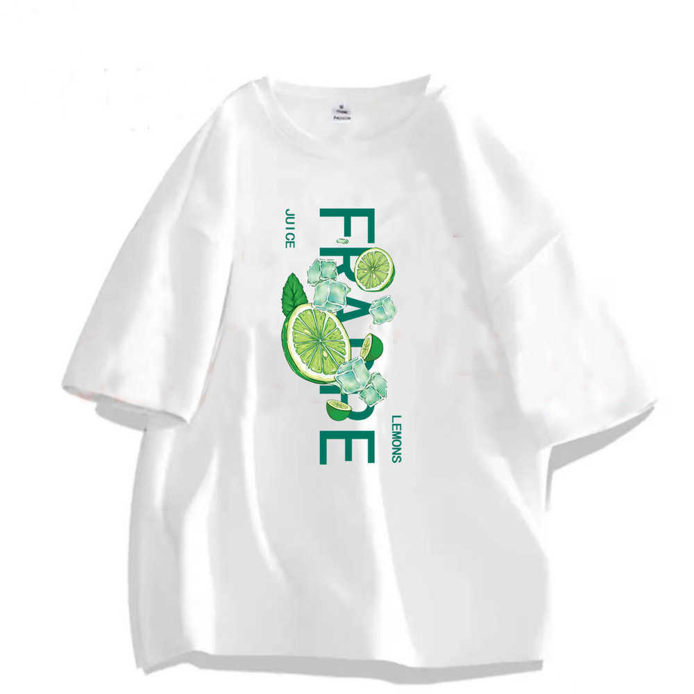 

Short Sleeved T-shirt for Men's Summer Ins Trendy Brand Casual Pure Cotton Thin Half Bottom Shirt Upper Garment, White t iced lemon