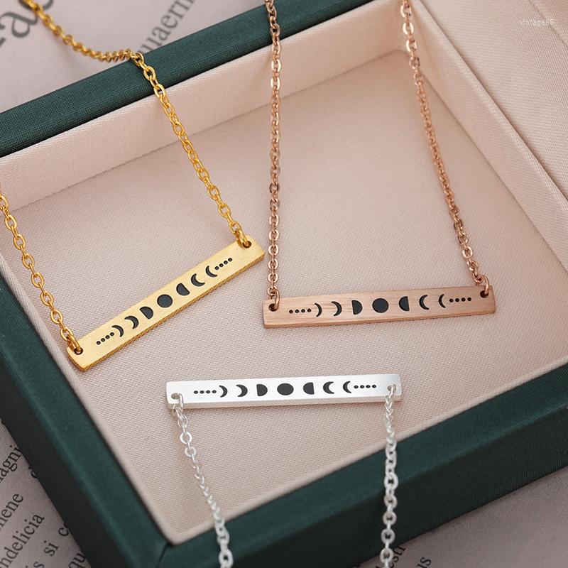 

Pendant Necklaces Minimalism Bar Necklace Women's Fashion Crescent Moon Phase Stainless Steel Rose R Eclipse Jewelry BFF Gifts