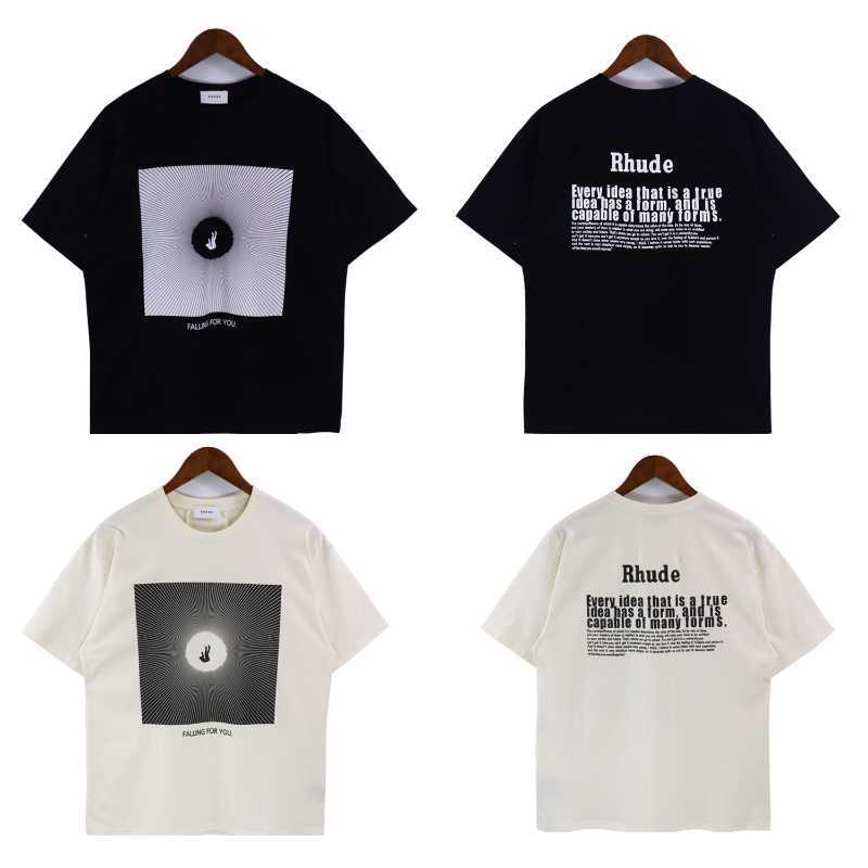 

Men's Hoodies Sweatshirts 2023ss New Rhude Top Version Oversized T Shirt Falling for You Print Men Women 100% Cotton T-shirt
