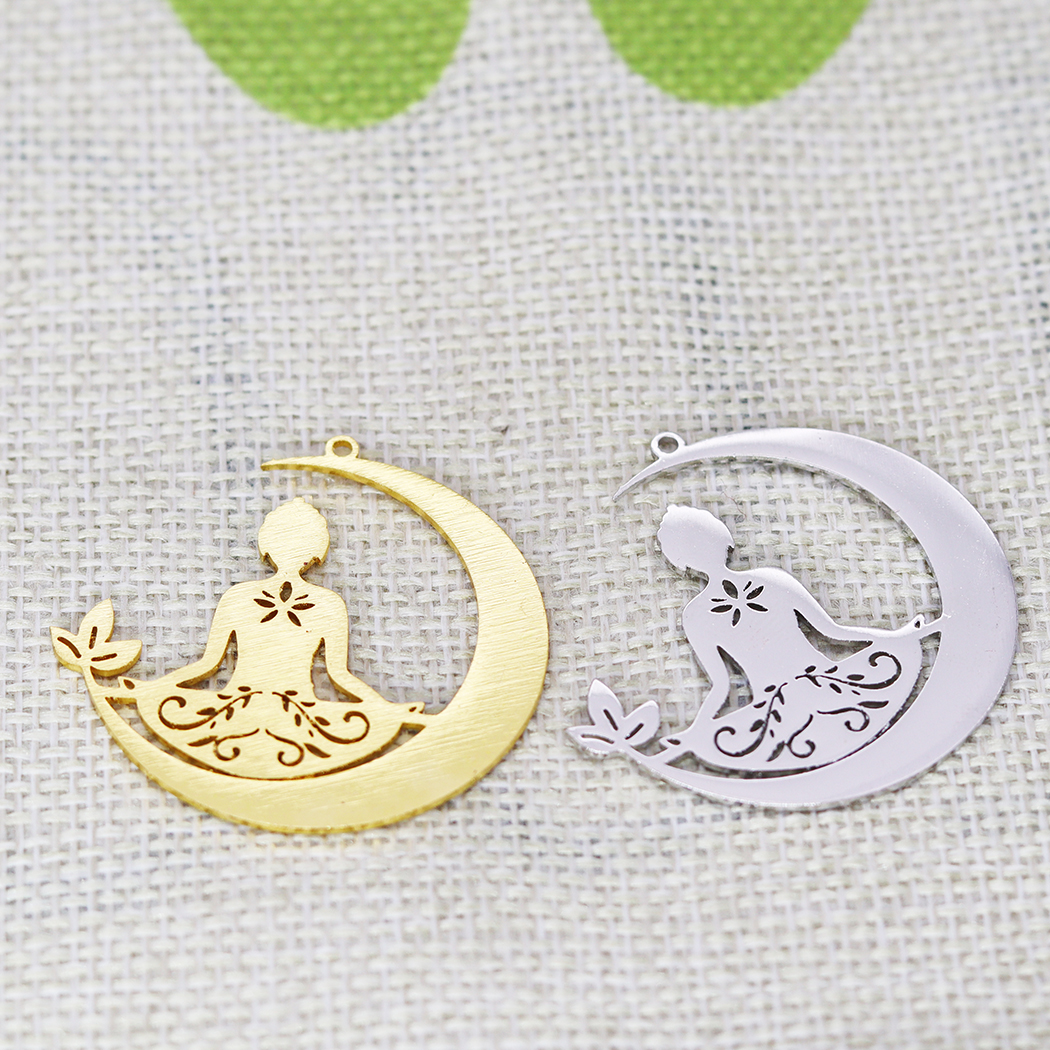 

5PCS DIY Stainless Steel Yoga Meditation Charm Pendant Necklace For Women Amulet Jewelry Crescent Moon