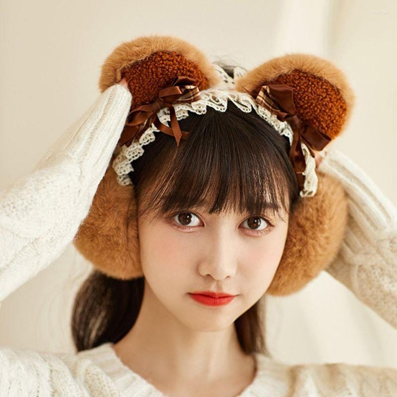 

Berets Winter Cartoon Fur Fashion Ear Warmers Windproof Earmuffs Bear Plush, Black