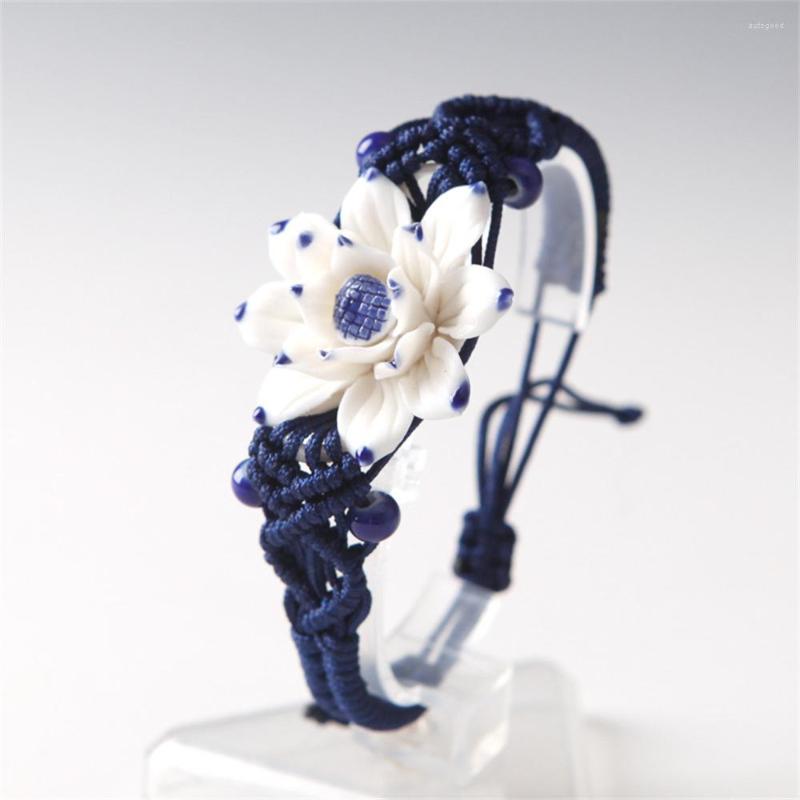 

Strand Student Ceramic Bracelet Woven Ethnic Jewelry Chinese Flower Ins Temperament Fashion Retro