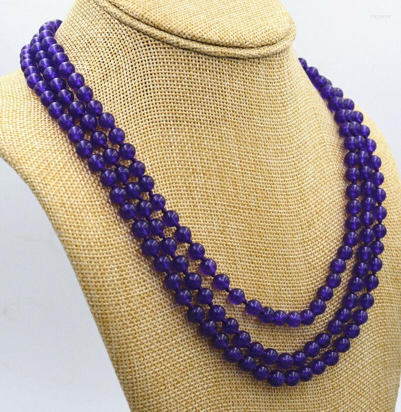 

Chains Charming 3 Rows 8mm Amethyst & Black Jade Beads Necklace 17-19 " Clasp