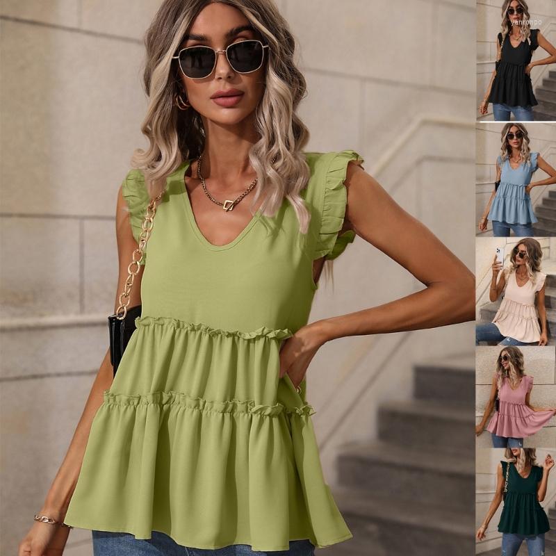 

Women' Blouses Summer Shirt Lace Hem Stitching Solid Vest Top Women Peplum Cloth Sleeveless Casual Office Tops For School Daily, Apricot