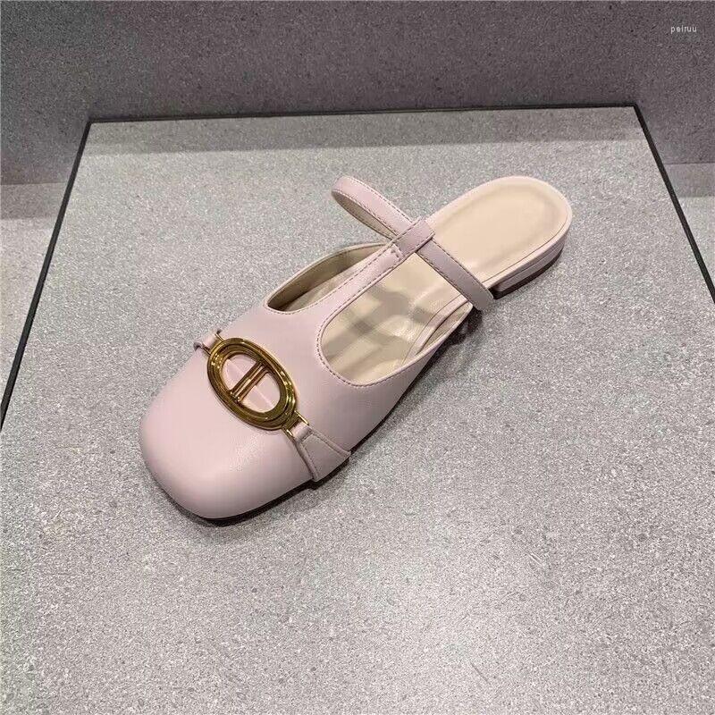

Slippers Spring Summer Women Shoes 2023 Fashion Metal Decoration Low Heel Mules Square Toe Casual Slides, Black