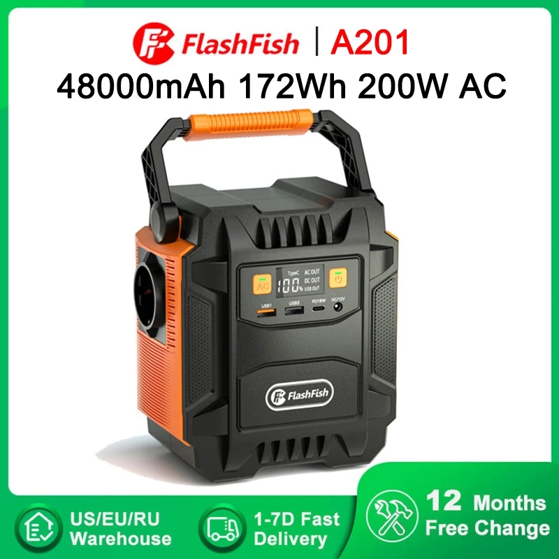 

Flashfish Power Station 110V 220V Portable Solar Generator 200W Battery Power Station 48000mAh Emergency Lighting Travel Fishing