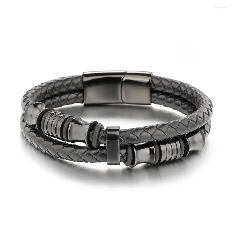 

Link Bracelets 2023 Original Creative Multilayer Woven Leather Rope Men Bracelet Titanium Steel Bead Braided Jewelry Gift