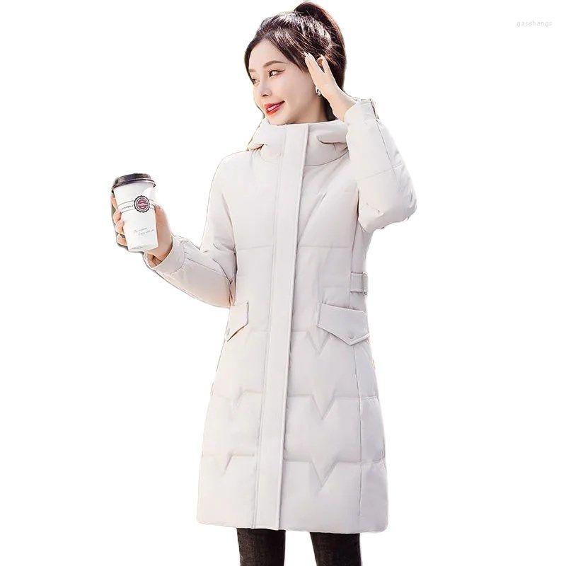 

Women's Trench Coats Mid Long Hooded Jacket 2023 Autumn Winter Slim Women Down Cotton Padded Coat Waist Female Parkas Solid Student Outwear, Coffee