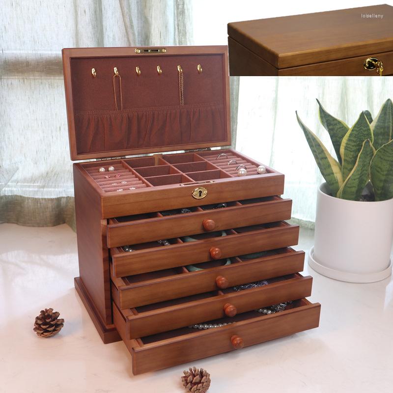 

Jewelry Pouches 6-Layer Wooden Box Display Large Capacity Princess Storage Gift Multi-layer Lily/glossy
