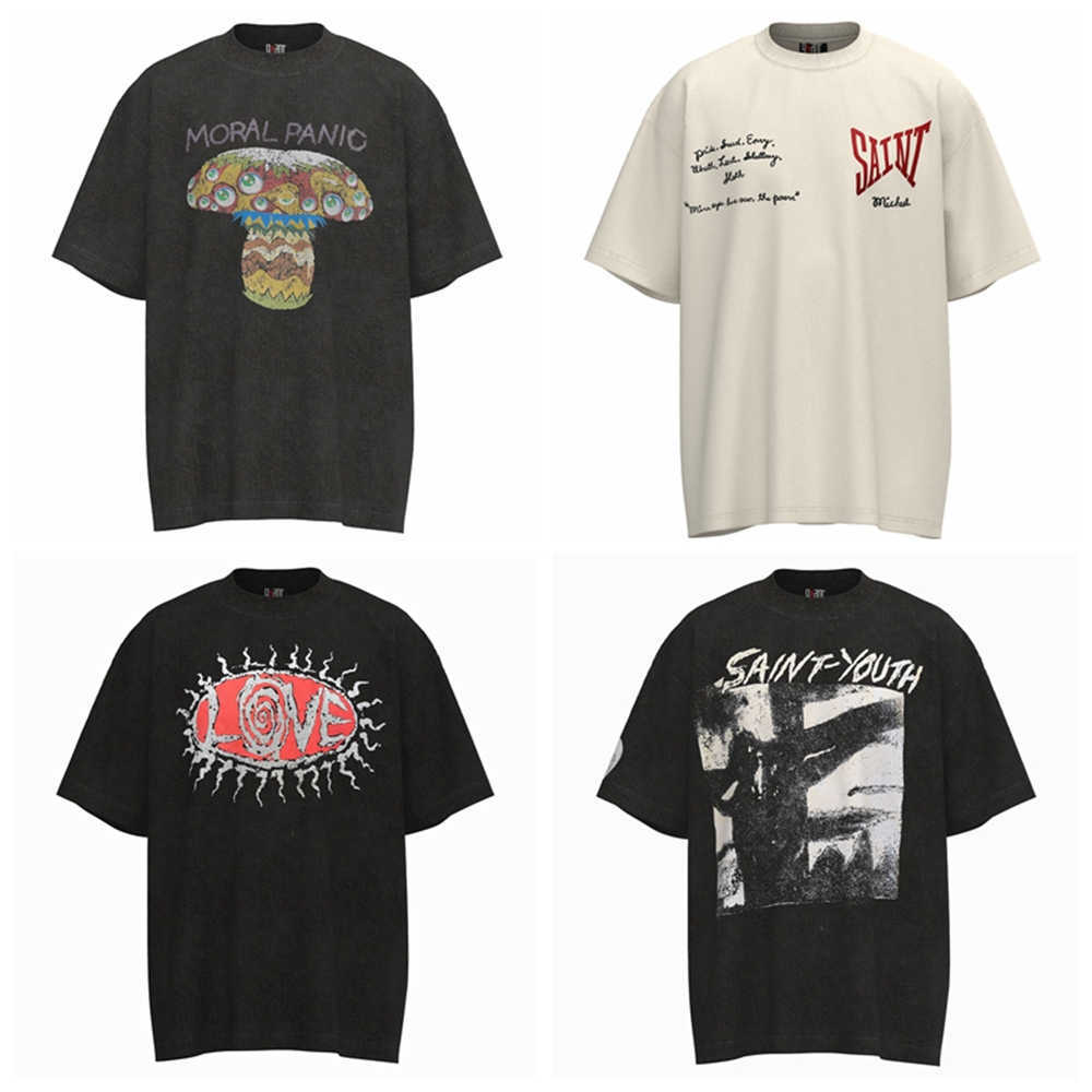 

Men's Hoodies Sweatshirts Frog drift Streetwear Fashion Vintage Retro Oversized SAINT MICHAEL Rapper Summer Washing tee tops t shirt for men Unisex, Letter