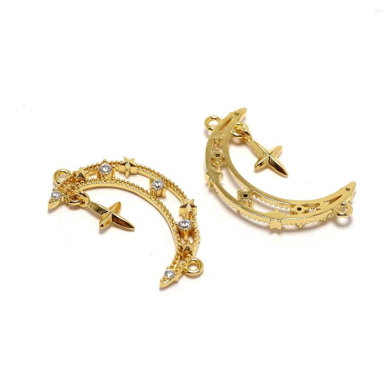 

Charms 2pcs Moon Zircon 24K Gold Color Plated Brass Star Earring Pendant 24x14mm Accessorie For Jewelry Making Supplies