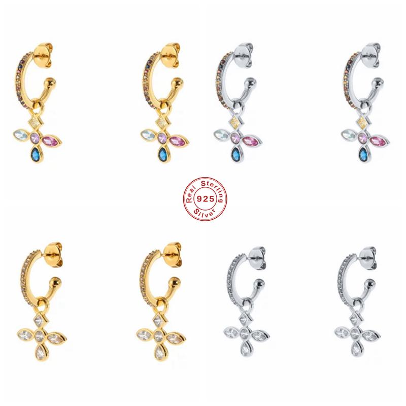 

Dangle Earrings & Chandelier GS 925 Sterling Silver Colorful Zircon Cross Pendant Drop C Shape Circle Rainbow Crystal Earring Women Jewelry