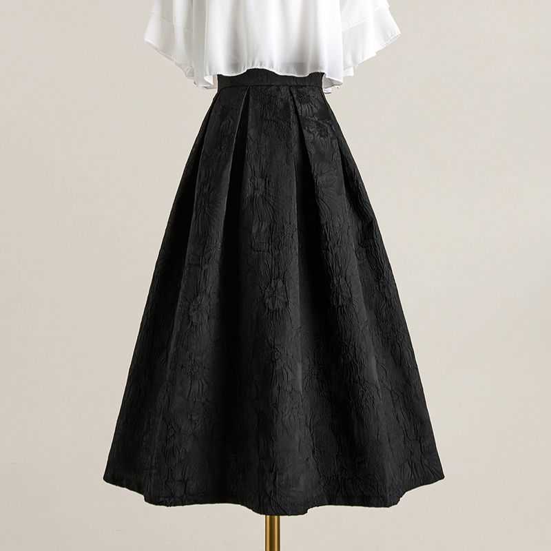 

Hepburn Skirt 2023 New Autumn Mid length French Style Black Large A-line Half length Skirt Women's Spring, Black2