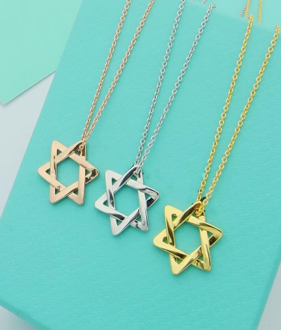 

Hexagram Pendant Necklace with diamonds designer jewelry Womens Necklaces as gift with blue box7014048