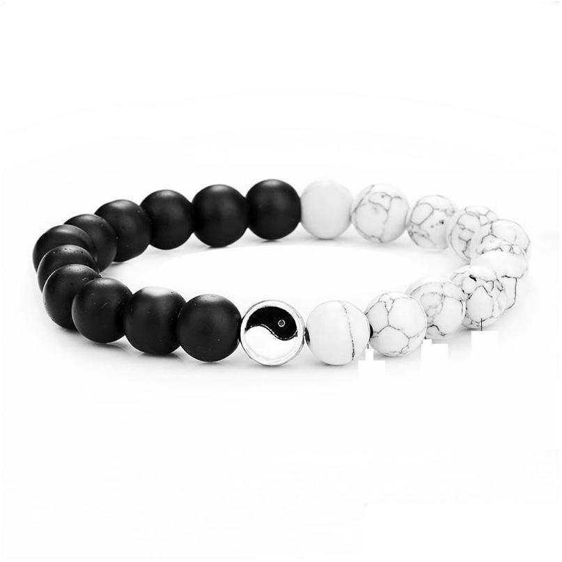 

Beaded Yin Yang Bracelets Strands For Men Lucky Couple Bracelet Women Black White Onyx Stone Beads Psera Bangle Jewelry Drop Delivery Dhidf