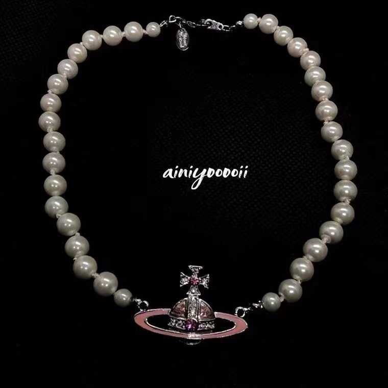 

Empress Dowager Vivienne pink paint Saturn pearl necklace Nana same neckchain temperament