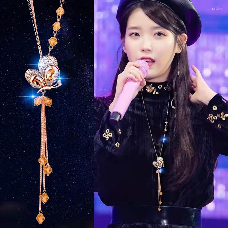 

Pendant Necklaces Butterfly Rhinestone Long Tassel Necklace For Women Office Lady Crystal Jewelry Bijoux Giftss