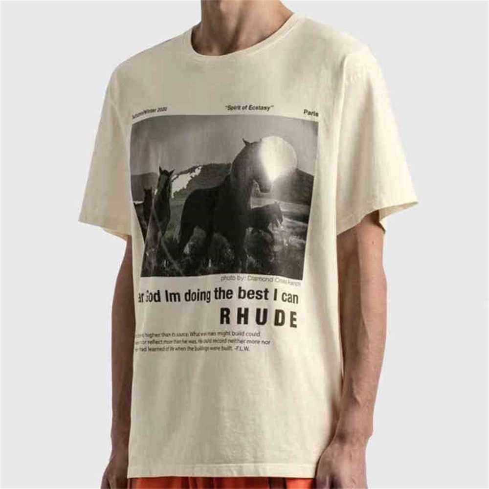 

Brand Ins Rhu T shirt Sand down the hill a group of animals ponies slogan printed loose short sleeve Beige T-shirt L5A1 2M9H