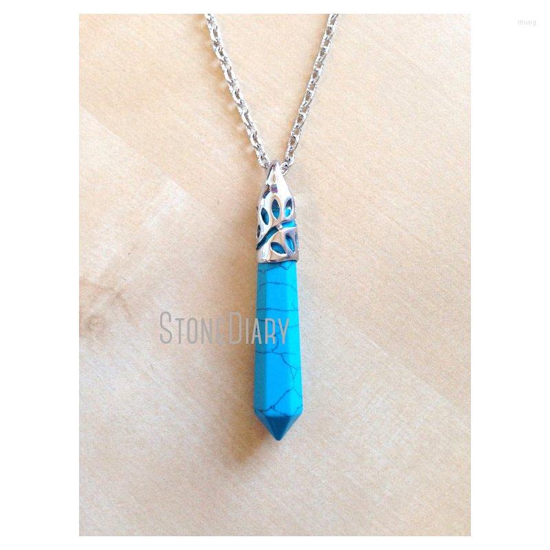

Pendant Necklaces NM15955 Chakra Reiki Healing Spiritual Blue Howlite Natural Stone Necklace Crystal Pillar Point Pendulum