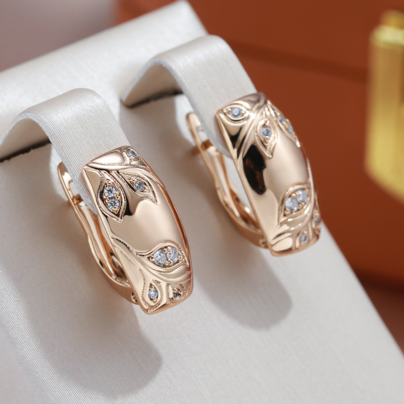 

2022 New Geometric Leaf Embossed Zircon Square Earrings for Women Golden Couple Gifts Charm Jewelry Wedding Elegant Earrings