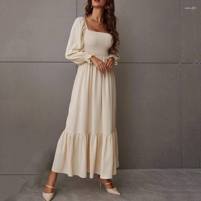 

Casual Dresses Autumn And Winter Pullover Long Skirt Square Collar Small Lantern Sleeves Loose High Waist Tight Big Swing Dress Women, Black