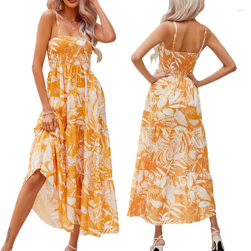 

Casual Dresses Women Boho Long Dress Evening Party Summer Clothes 2023 Vintage Backless Floral A-line Spaghetti Strap Streetwear