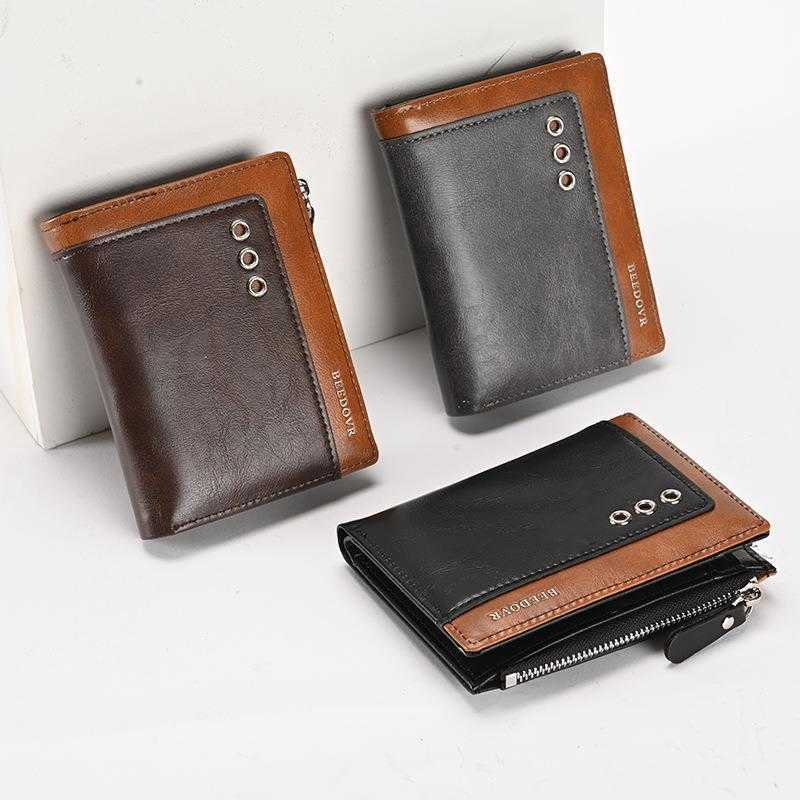 

Mens Wallet Rfid Anti Theft Swiping Short Two Fold Multiple Card Slots Oil Wax Leather Coin Pocket Bag, Gray