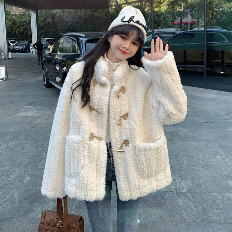 

Women's Trench Coats Han Edition 2023 Fur Coat Winter Integrated Design Feeling Upset Warm Temperament Long-sleeved Cotton Female Ins, See chart