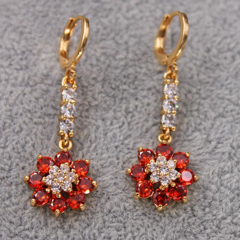 

Dangle Earrings & Chandelier Gold Plated Drop Earring For Women's Zircon Red Stone Flower Jewelry Party Wedding GiftDangle ChandelierDan