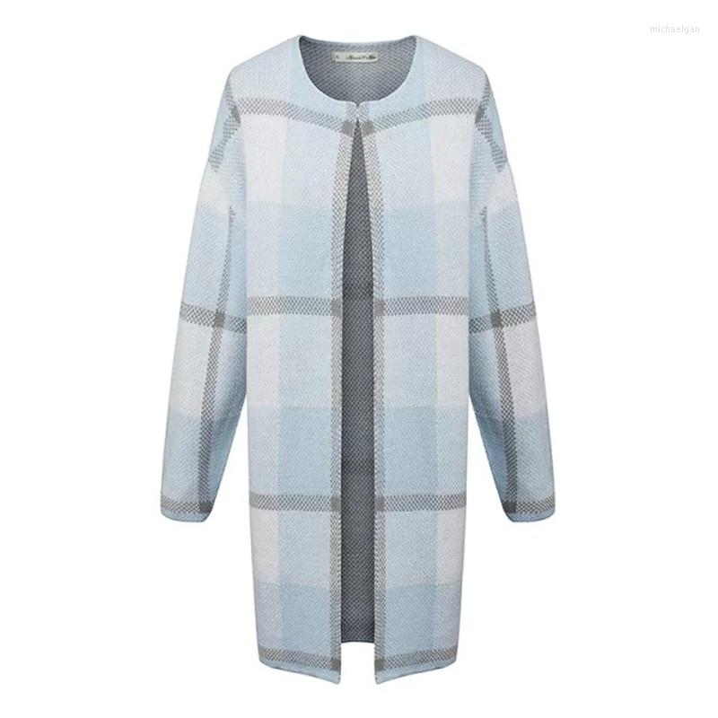 

Women' Knits 2023 Brand Fashion Autumn Women Blue Plaid Casual Cardigan Single Button O-neck Long Sleeve Sweater B038, Photo colour
