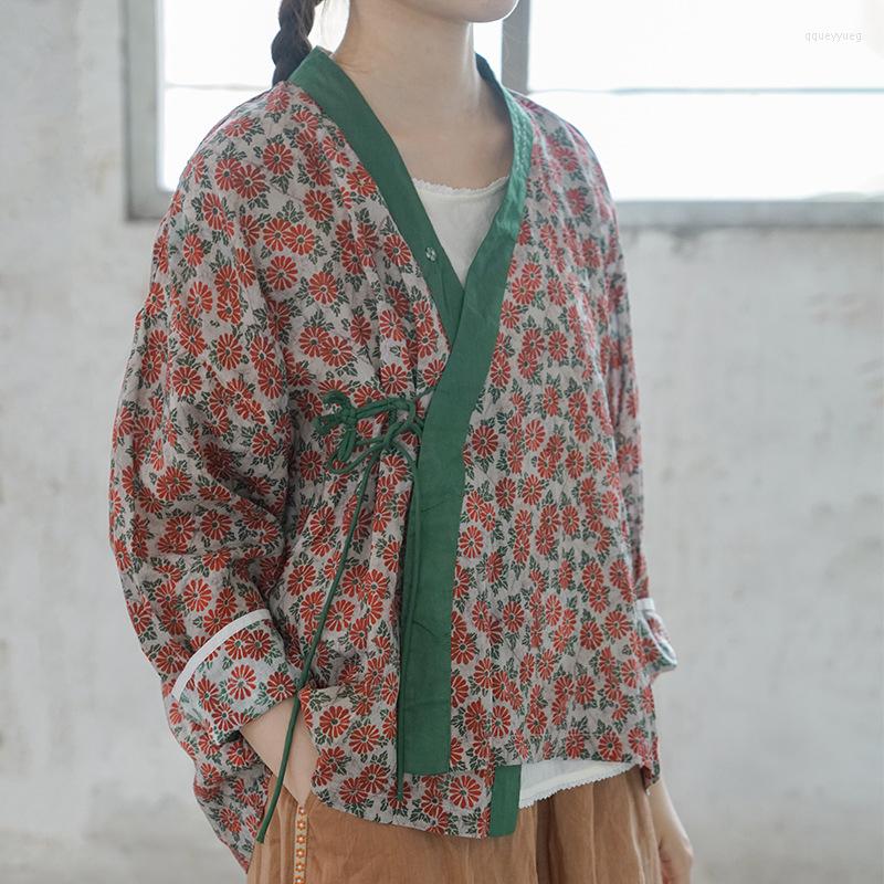 

Women's Blouses Johnature Women Vintage Ramie Shirts And Tops V-Neck Long Sleeve 2023 Summer Female Clothes Chinese Style Belt Shirt, Yellow