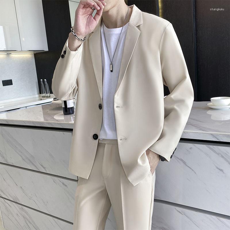 

Men's Suits 2023 Spring Autumn Elegant Wild Male Suit Korean Fashion Casual Blazers Coats Men Solid Slim Jackets Business Vintage, Light grey pants