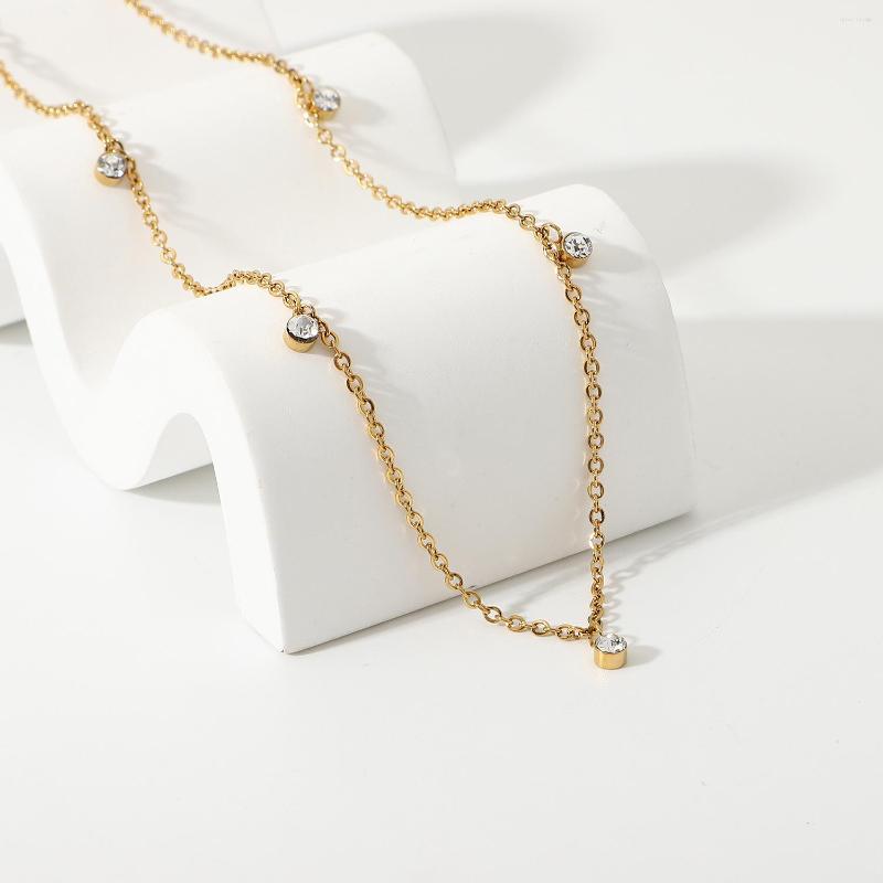 

Chains Women's Fashion Jewelry 18K Gold-plated Zircon Pendant Necklace Stainless Steel Clear Crystal Accessories Present