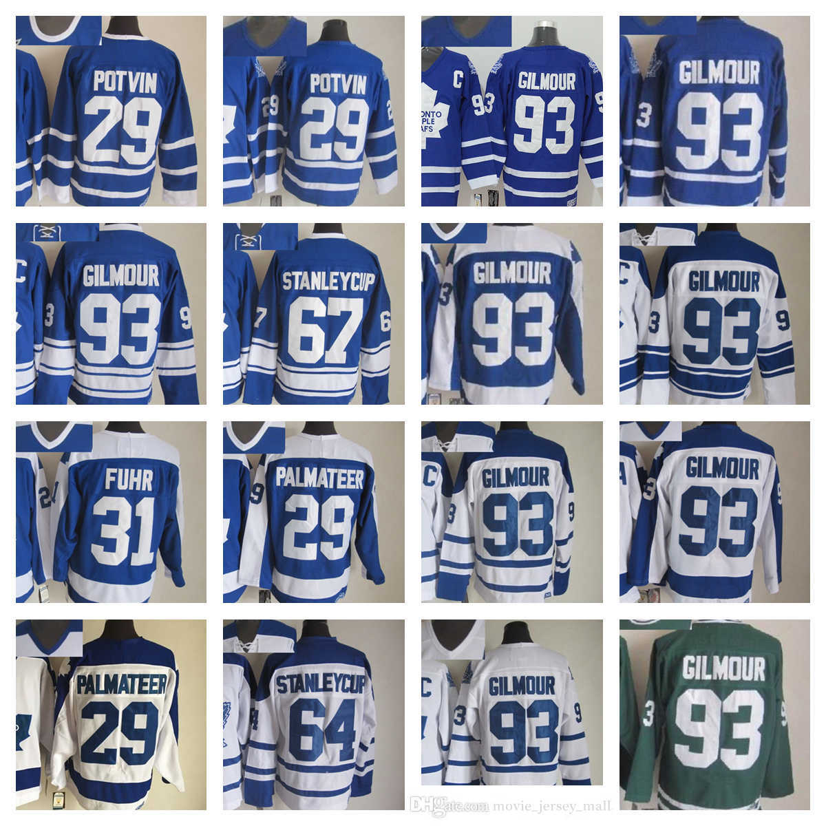 

Toronto Maple''Leafs''New Retro Ice Hockey Jerseys 93 Doug Gilmour 64 Stanleycup 29 Felix Potvin 31 Grant Fuhr Stitched Jersey, Same as picture (with team name)
