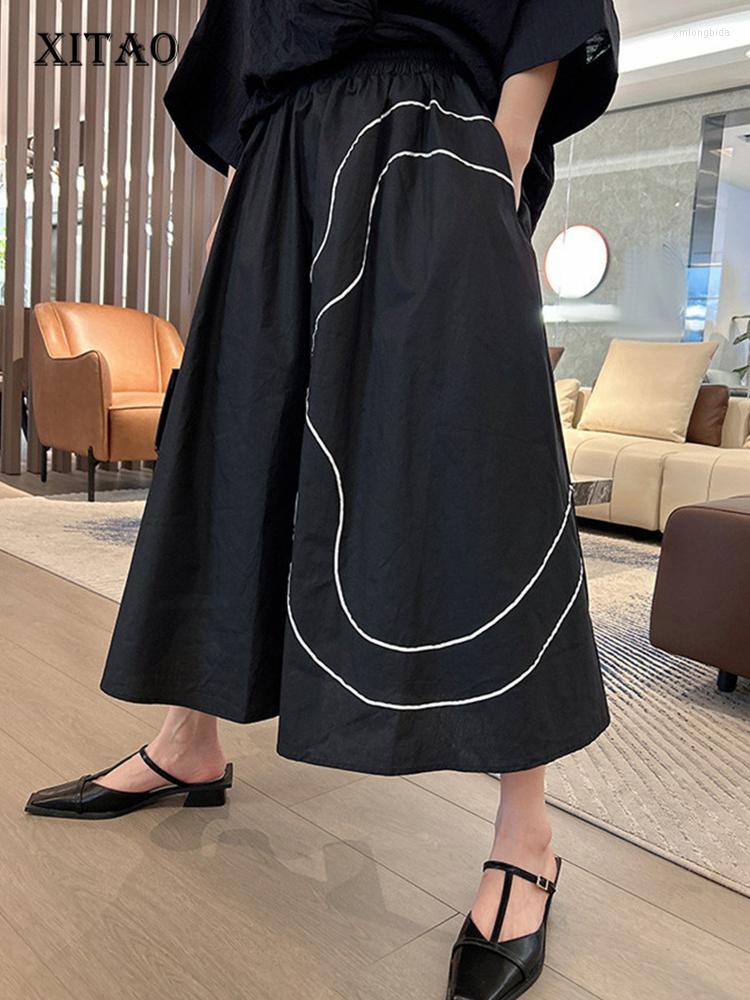 

Skirts XITAO Fashion Casual Women Korea 2023 Summer Arrival Personality Loose All Match Elastic Waist WLD20003, Black wld20003