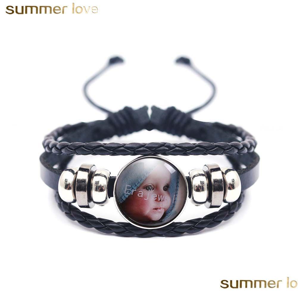 

Other Bracelets Fashion Design Mti Layer Braided Lovely Baby Art Picture Glass Cabochon Black Leather Wrap Magnetic Bracelet For Men Dhsr5