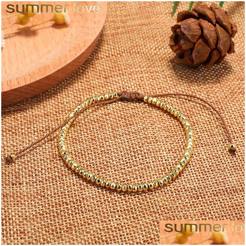 

Beaded Simple Small Copper Bead Bracelet Lucky Charm Handmade Wax Rope Braided Bracelets For Men Women Jewelry Gift Drop Delivery Dhruf