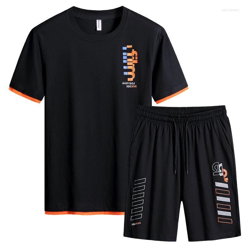 

Men's Tracksuits Summer Double Color Letter Printed Men Tracksuit Two-piece Suit Running Sets Men's Casual Shorts Jogger Set, Blue
