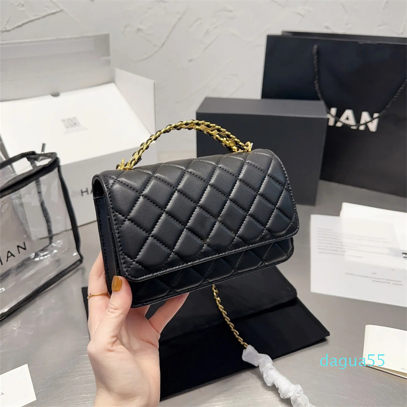 

Letter Handle Handbag Shoulder Bags Caviar Lambskin Leather Gold Hardware Designer Diamond Lattice Flap Fashion, Calfskin black