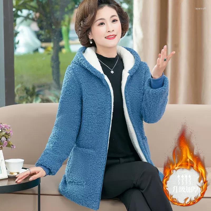 

Women's Trench Coats Middle-aged Elderly Cotton Coat Women Large Size Grain Velvet Thick Hooded Jacket Female 2023 Winter Fashion Slim, Blue